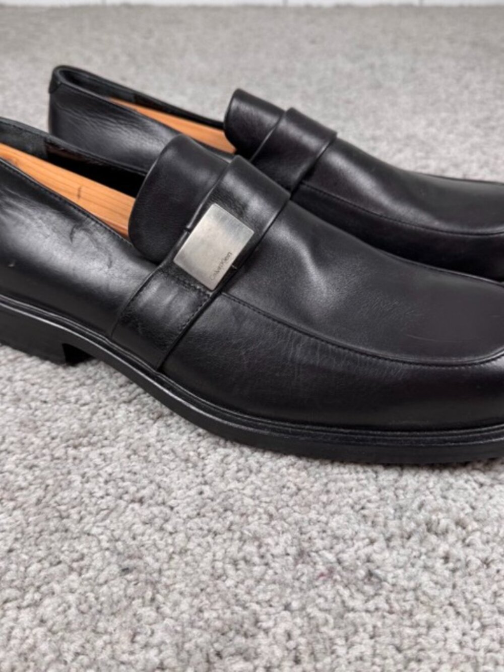 Calvin Klein Men's Black Leather Square Toe Loafer Made In Italy Size 11 US